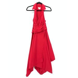 Maeve By Anthropologie Asymmetrical Hem Wrap Shirt Dress Womens Sz 8 Red